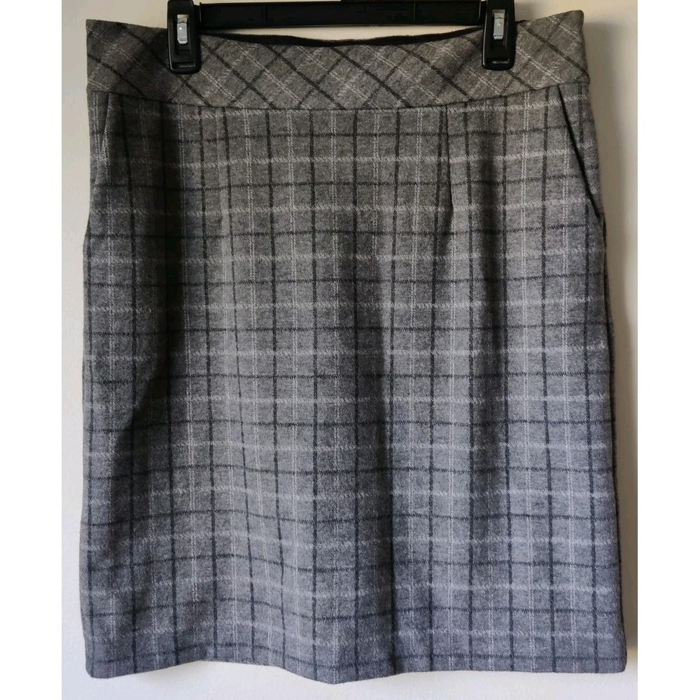 Architect Women's Gray Plaid Pencil Skirt Pockets Back Slit Poly Blend Size M